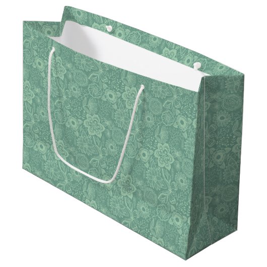 Grand Sac Cadeau Elégant Tons Vert Mint Retro Floral Dentelle (Devant Angle)