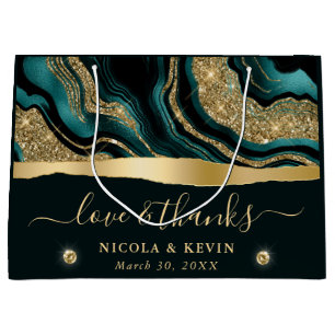 Grand Sac Cadeau Élégant Turquoise Foil et Gold Parties scintillant