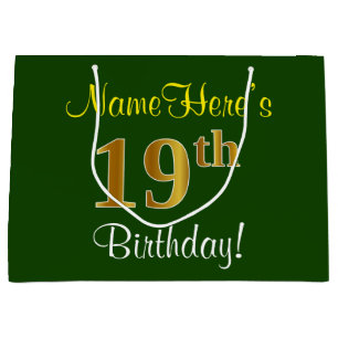 Grand Sac Cadeau Élégant, vert, anniversaire d'or de Faux 19ème 