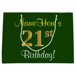 Grand Sac Cadeau Élégant, vert, anniversaire d'or de Faux 21ème