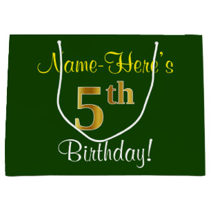 Grand Sac Cadeau Élégant, vert, anniversaire d'or de Faux 5ème +