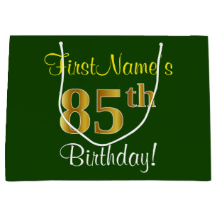 Grand Sac Cadeau Élégant, vert, anniversaire d'or de Faux 85th +