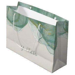 Grand Sac Cadeau Elégant Vert Parties scintillant or Aquarelle