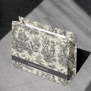 Grand Sac Cadeau élégant vintage noir et blanc toile de jouy