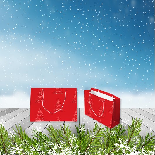 Grand Sac Cadeau Elegant White Christmas Tree Red 