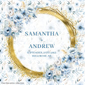 Grand Sac Cadeau Elégante aquarelle Boho Dusty Blue Gold Mariage