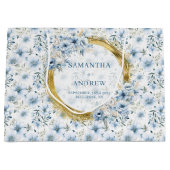 Grand Sac Cadeau Elégante aquarelle Boho Dusty Blue Gold Mariage (Devant)