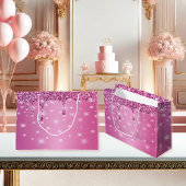 Grand Sac Cadeau Élégante coulée de paillettes rose chaud