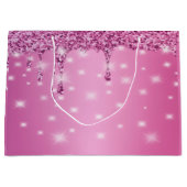 Grand Sac Cadeau Élégante coulée de paillettes rose chaud (Devant)