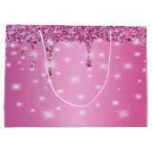 Grand Sac Cadeau Élégante coulée de paillettes rose chaud (Dos)