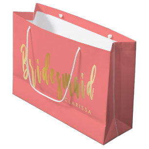 Grand Sac Cadeau Elégante demoiselle de pont corail et or