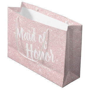 Grand Sac Cadeau Élégante demoiselle d'honneur pailletée or rose