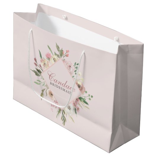 Grand Sac Cadeau Élégante fête de mariée florale rose (Devant Angle)