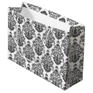 Grand Sac Cadeau élégante fête noire blanche Damask