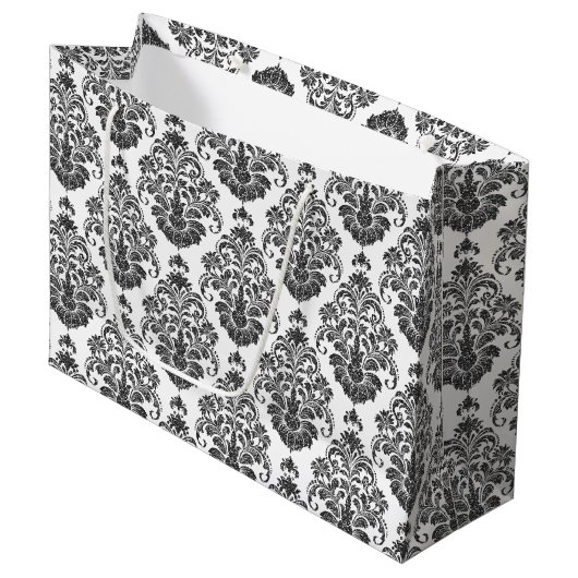 Grand Sac Cadeau élégante fête noire blanche Damask (Devant Angle)