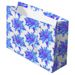 Grand Sac Cadeau Élégante fleur florale violette bleu