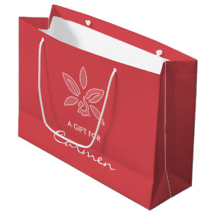 Grand Sac Cadeau Elégante Orchidée Simple Fleur Rouge Chaud Avec