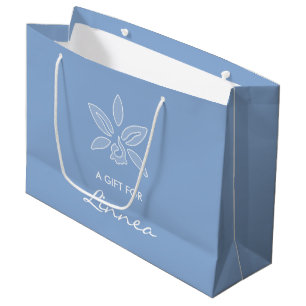 Grand Sac Cadeau Elégante Orchidée Simple Poudre Fleur Bleue Avec N