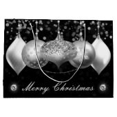 Grand Sac Cadeau Élégante Parties scintillant Argent Baubles Joyeux (Dos)