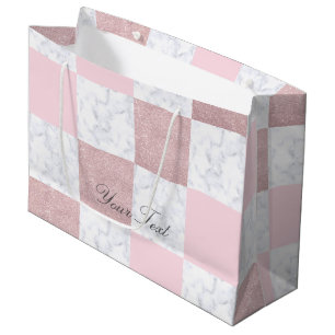 Grand Sac Cadeau Elégante parties scintillant en marbre blanc et o