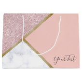 Grand Sac Cadeau Elégante parties scintillant en or rose géométriqu (Devant)