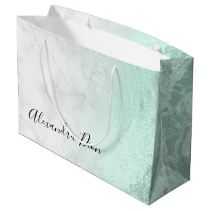 Grand Sac Cadeau Elégante parties scintillant moderne vert menthe m
