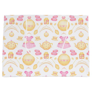 Grand Sac Cadeau Elégante Pink & Gold Watercolor Princess Tea Party
