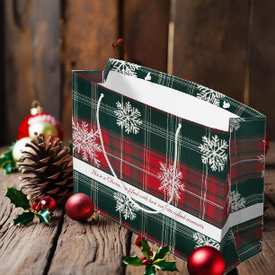 Grand Sac Cadeau Élégants Snowflakes rouges et verts plaid motif