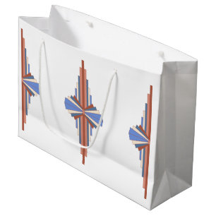 Grand Sac Cadeau Éléments Art déco en or rose & bleu