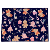 Grand Sac Cadeau Eléments de Noël en bleu marine (Devant)