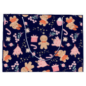 Grand Sac Cadeau Eléments de Noël en bleu marine (Dos)