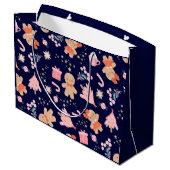 Grand Sac Cadeau Eléments de Noël en bleu marine (Dos Angle)