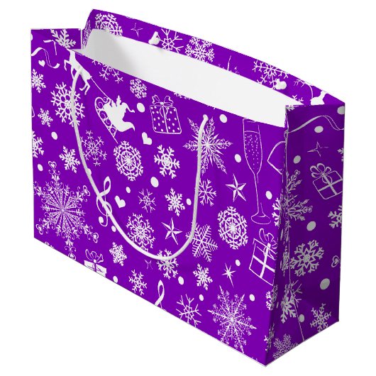 Grand Sac Cadeau Éléments de thème de Noël blanc moderne (Dos Angle)