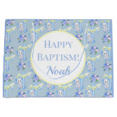 Grand Sac Cadeau Elephant Bébé avec Dove Croix Joyeux Baptême (Devant)