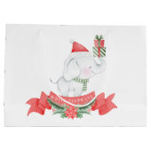 Grand Sac Cadeau Eléphant blanc mignon | Noël (Dos)