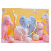 Grand Sac Cadeau éléphant bleu, cheval rose sur jaune (Dos)