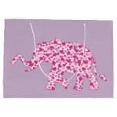 Grand Sac Cadeau Eléphant composé de petits coeurs roses (Dos)