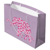 Grand Sac Cadeau Eléphant composé de petits coeurs roses (Dos Angle)