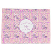 Grand Sac Cadeau Eléphant De Bébé Rose Avec La Colombe Et Le Baptêm (Dos)