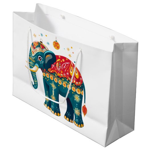Grand Sac Cadeau Éléphant Diwali  (Devant Angle)