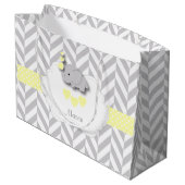 Grand Sac Cadeau Eléphant Jaune Design - Baby Boy Douche (Dos Angle)