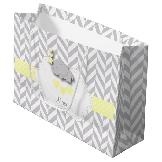 Grand Sac Cadeau Eléphant Jaune Design - Baby Boy Douche (Devant Angle)