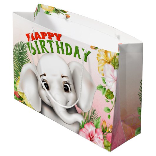Grand Sac Cadeau Elephant Jungle Safari Fille Anniversaire (Dos Angle)
