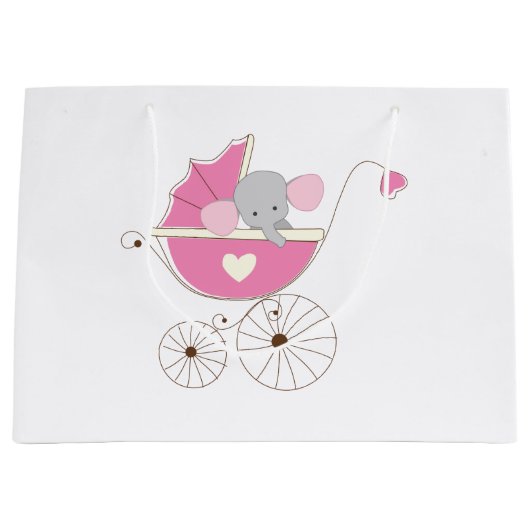 Grand Sac Cadeau Éléphant rose de bébé infantile (Devant)