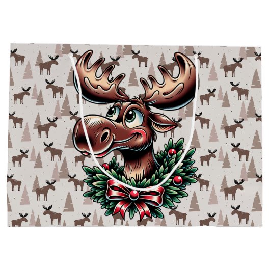 Grand Sac Cadeau Elk En Hiver (Dos)