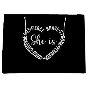 Grand Sac Cadeau Elle est aimée Courageuse Fière Brave Forte Sans p