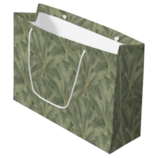 Grand Sac Cadeau Emerald Green et Gold Art déco Motif (Devant Angle)