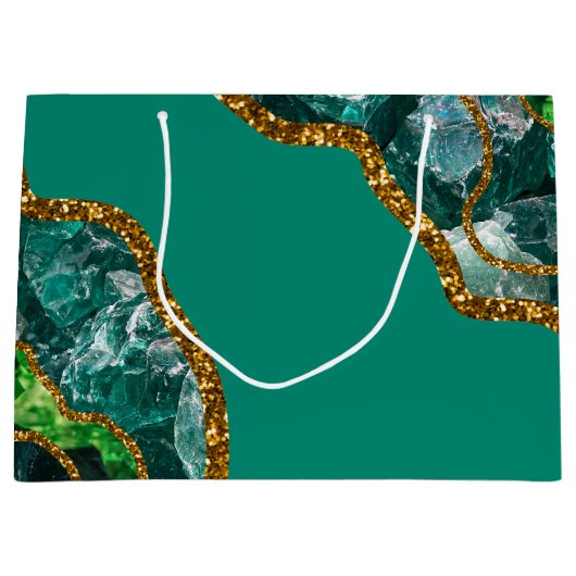 Grand Sac Cadeau Emerald Green & Gold Agate Parties scintillant (Devant)