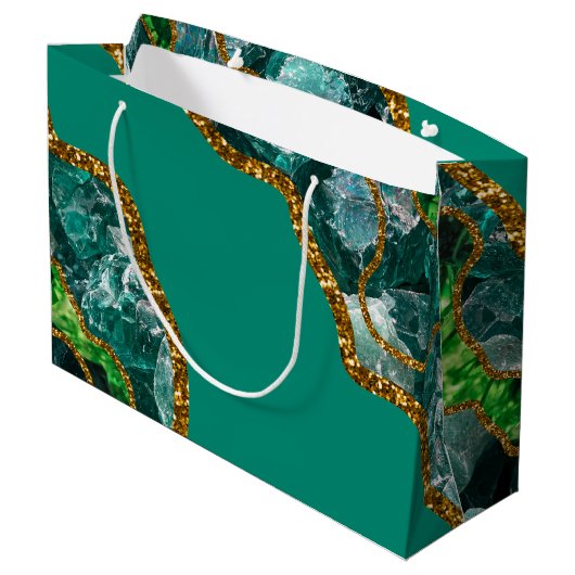 Grand Sac Cadeau Emerald Green & Gold Agate Parties scintillant (Dos Angle)