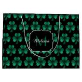 Grand Sac Cadeau Emerald Green Sparkle Shamrock noir Monogramme (Dos)